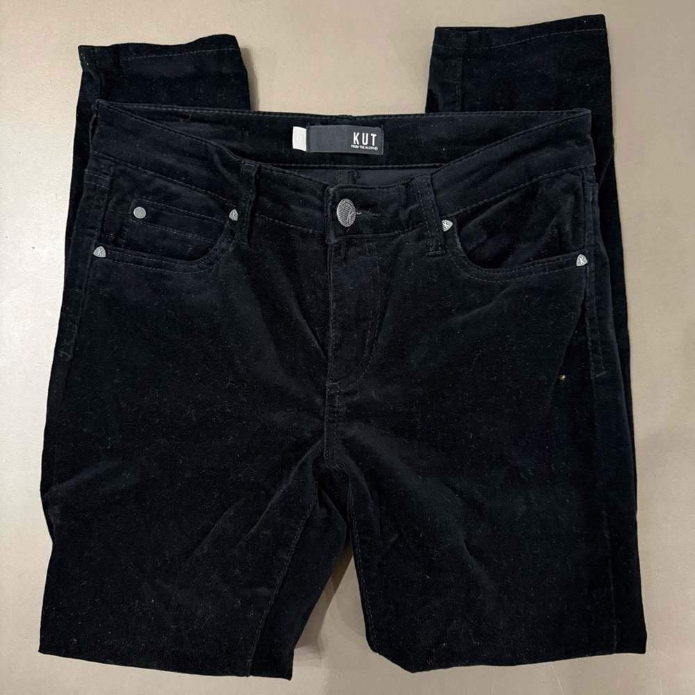 KUT From The Kloth Diana Skinny Black Fine Corduroy Textured Pants - Size 4P